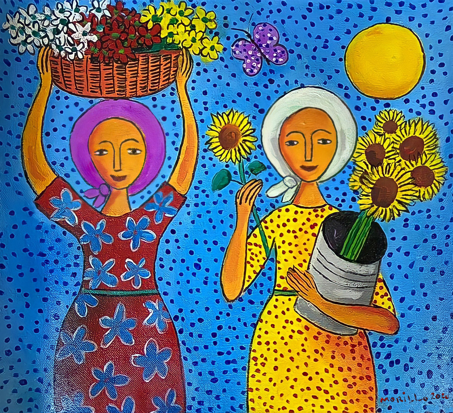 Jose Morillo 20"x24" The Flower Vendors 2010 Acrylic on Canvas #28JM-DR