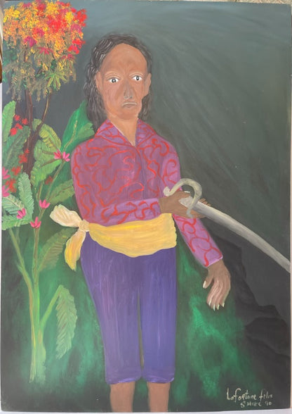 Felix Lafortune (Haitian, 1933-2016) 32"x22.50" LUMBA ZAOU" 1990 Oil on Masonite Painting-Unframed #2NP