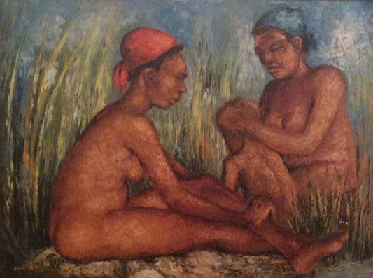 Ernst Louizor (1938-2011) 24"x32" Family Bath c1972 Oil on Canvas Painting #63-3-96MFN