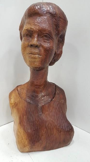 Ludovic Booz (1940-2015) 20"x10"x9" Lady Bust Hand-Carved Wood Sculpture #1SY