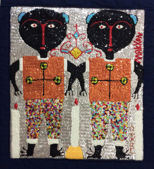 Maxxon Scylla 28"x25" Marassa Haitian Sequined and Beaded Voodoo Flag on Satin, 2017 #5MFN