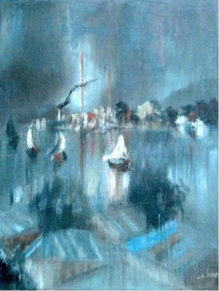 Charles Obas (1927-1969) 20"x16" Bad Storm 1965 Óleo sobre lienzo #6J-HA