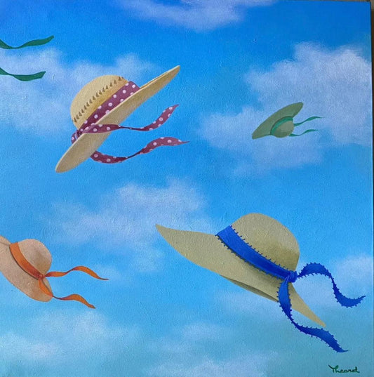 Jean Pierre Theard 30"x30 » Les chapeaux volants 2021 Acrylique sur toile peinture #1JN-HA