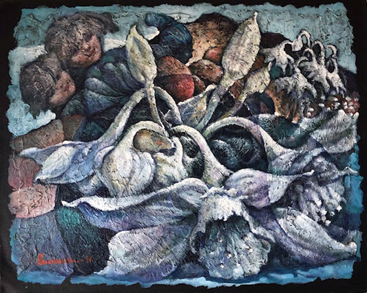 Lyonel Laurenceau (Haitiano, n. 1942) "Floraison" Pintura acrílica sin marco sobre lienzo 16"h X 20"w #13-3-96GSN-NY