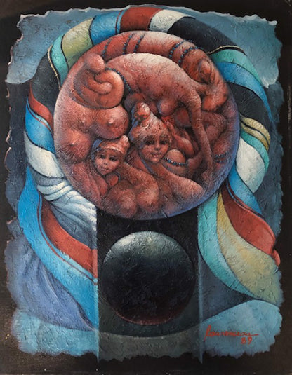 Lyonel Laurenceau (Haitian, b. 1942) "Procreation" 1989 Unframed Acrylic on Canvas Painting 20"h x 16"w #22-3-96GSN-NY