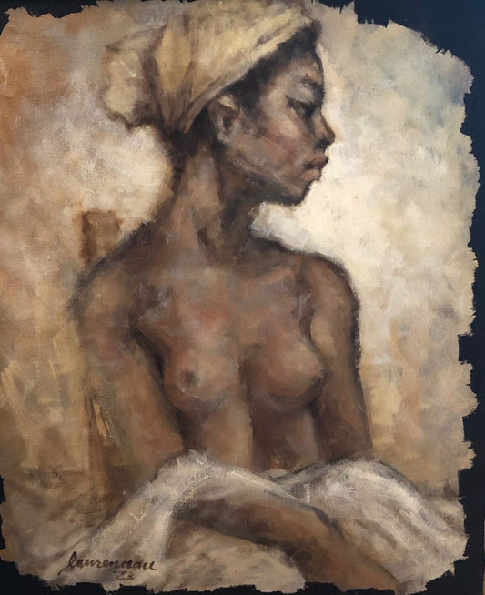 Lyonel Laurenceau (haitiano, n. 1942) "Bustos de mujer" Pintura acrílica sin marco sobre lienzo 24"h X 20"w #26-3-96GSN-NY