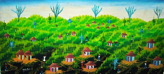 J.R. Jn-Louis  12x24 Village Scene Oil on Canvas #3-1-96MFN